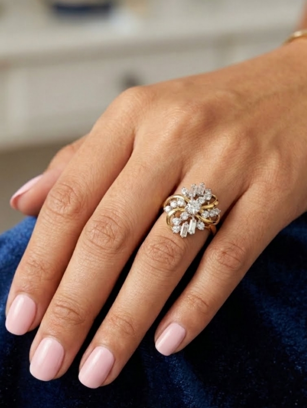 18K GE Gold Plated Cluster Dinner Ring Size 5.75
